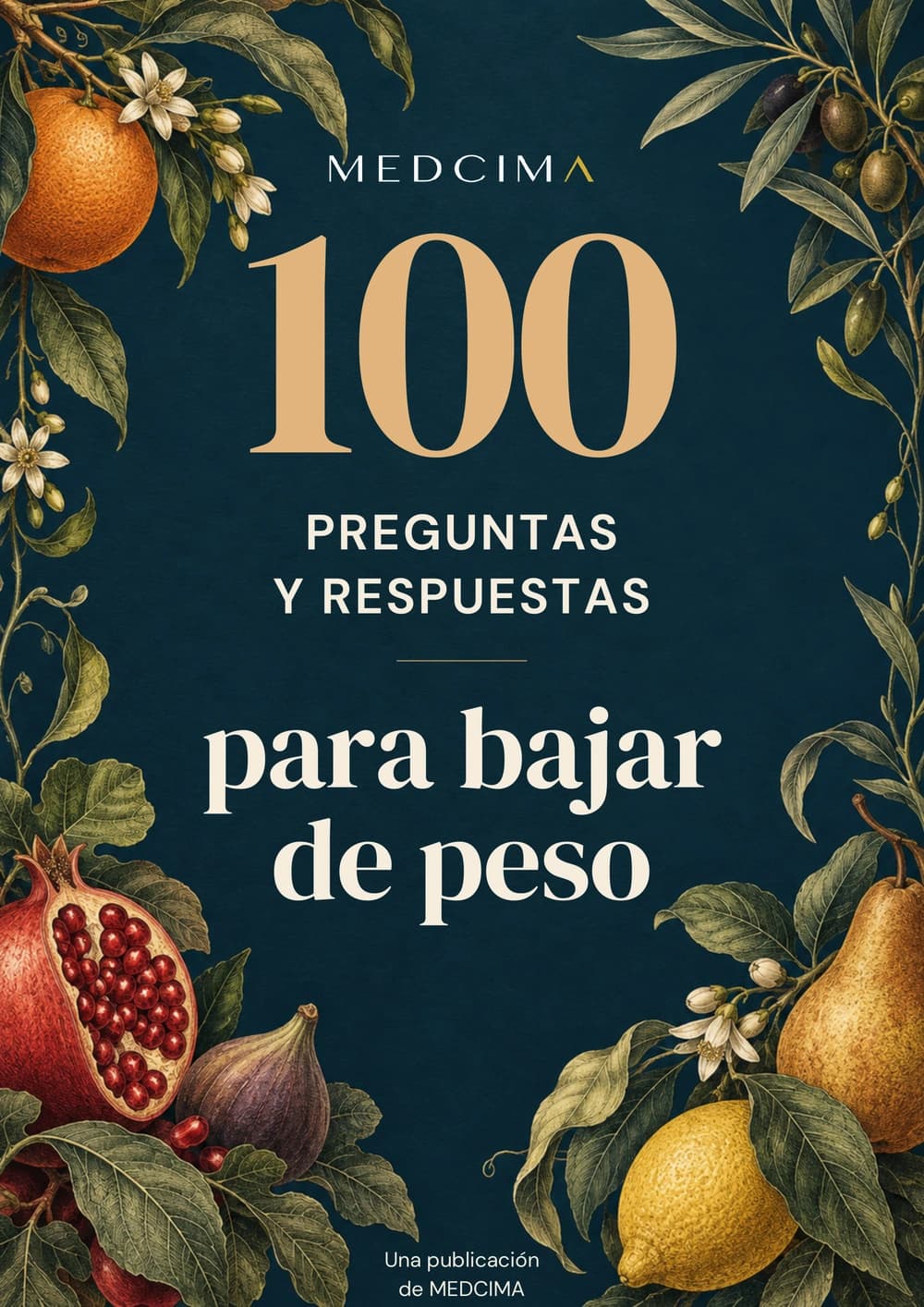 Portada del libro 100 preguntas y respuestas para bajar de peso, una publicación de MEDCIMA