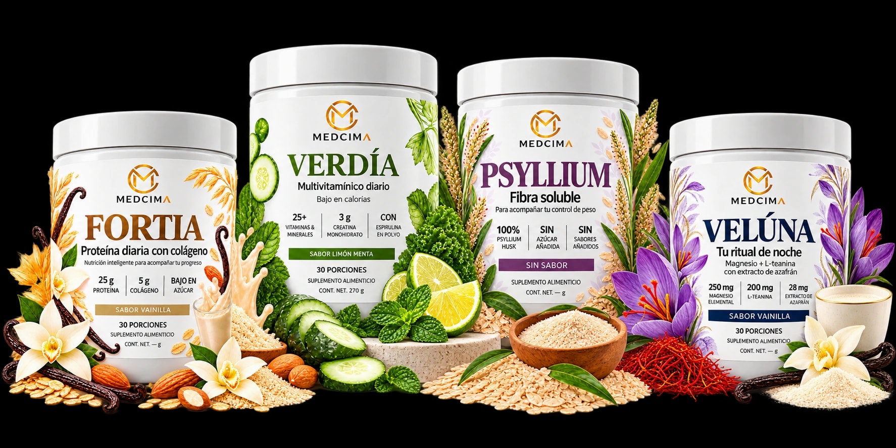 Fortia, Verdía, Psyllium y Velúna: los cuatro suplementos MEDCIMA